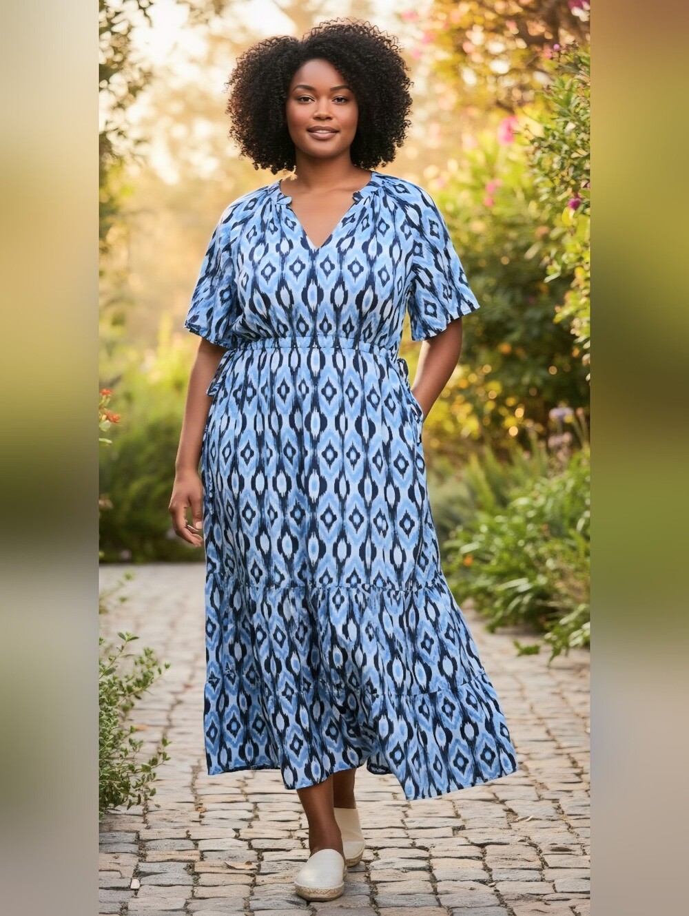 Ellen Tracy Blue Ikat Maxi Dress